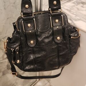Hype black leather shoulder bag  with gold hardware